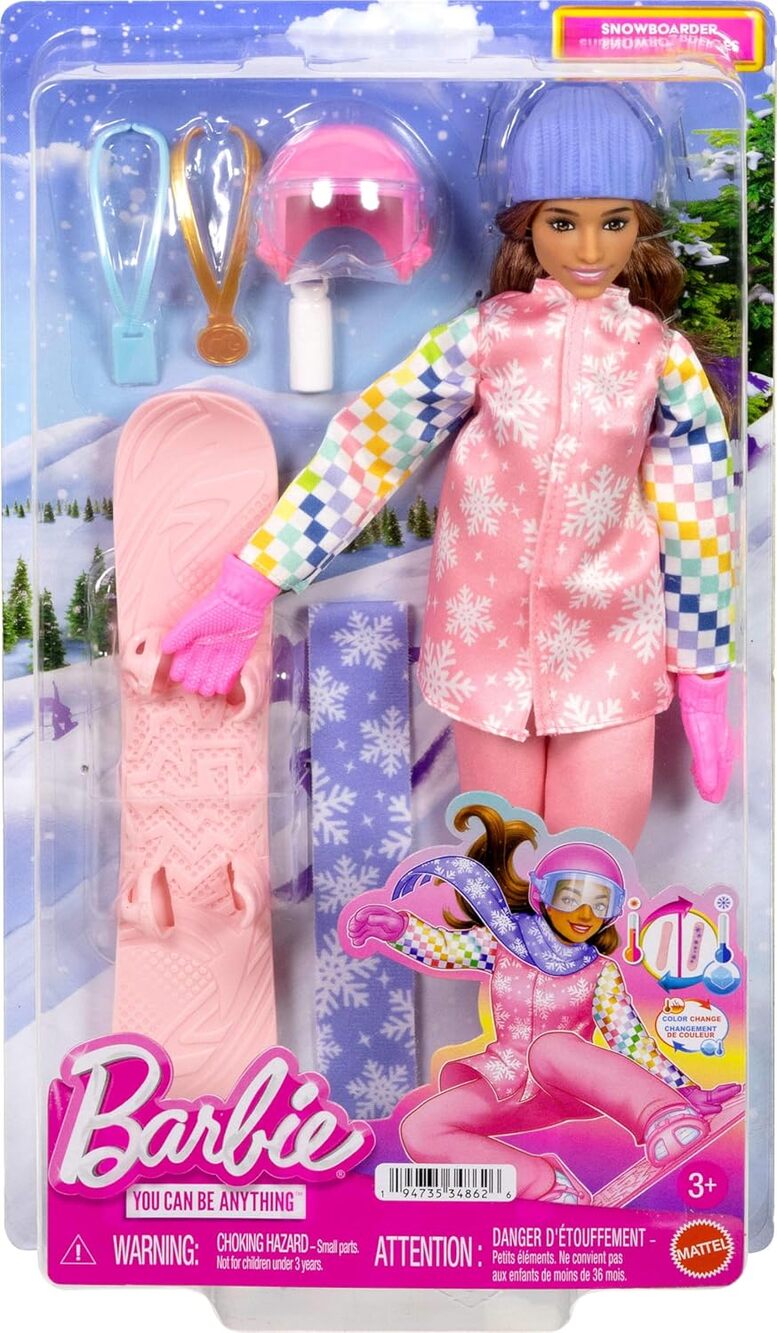 Barbie Careers Snowboarder Doll with 10+ Accessories Color-Change Snowboard NWT